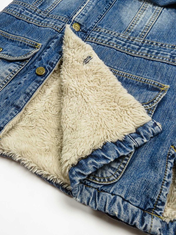 Giacca di jeans lunga Lee blu slavato con sherpa